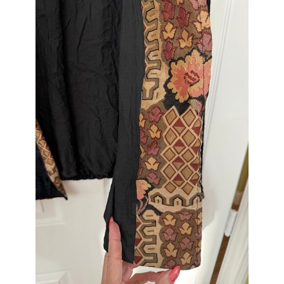 90s Tapestry & velour blazer jacket Neo Nostalgia Vintage patchwork Brown Medium - Picture 9 of 10